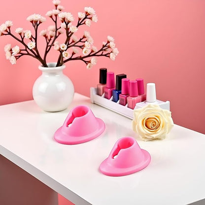 2 Pcs Pink Nail Polish Bottle Holder, Premium Soft Rubber Nail Polish Bottle Holder Display Art Varnish Polish Seat Tool Anti-spill Bottle Stand for Nail Organizer Display Foot and and Care