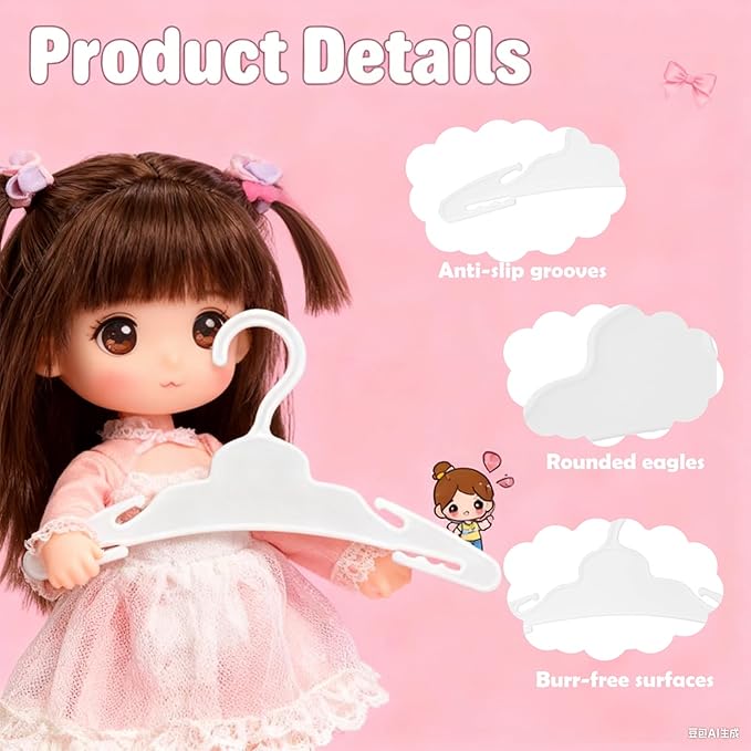36 Pcs Doll Clothes Hangers for 18-Inch Dolls - Non-Slip, Space-Saving Wardrobe Accessories for Doll Gowns & Outfits (White)