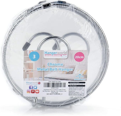 HANGERWORLD Pack of 3 Pack Belt Organizer for Closet Rack Chrome Ring Hanger for Belts Ties Scarves and Accessory Storage
