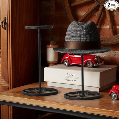 Cowboy Hat Stand Heavy Metal Western Tabletop Hat Holder Rustic Vintage Western Decor Wide Brim Hat Display for Desk Shelf Closet for Fedora Straw Hats Home Accessories Black 2 Pcs