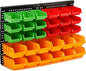 30-Bin Wall Mounted Storage Bins Kit, Tool Organizer Rack, Garage Hardware Organizer, Parts Storage Bins, DIY Combination(Red & Green & Orange Type)