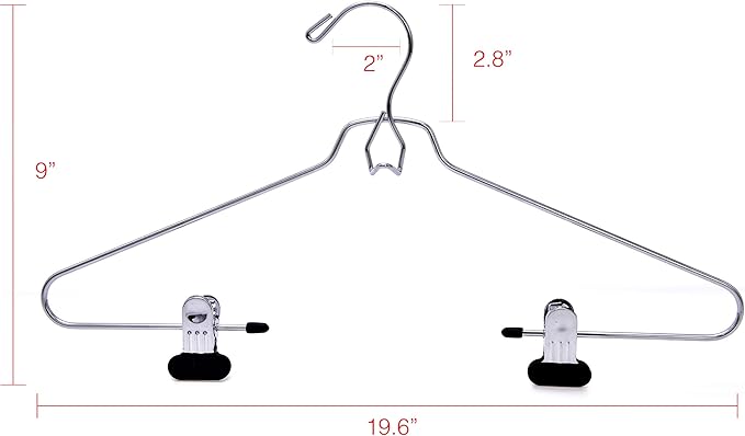 6 Quality Add-On Skirt Blouse Hanger Heavy-Duty Add-On Skirt Hangers with Clips, Multi Stackable Add on Hangers, Adjustable Wide Clip Pants Hanger, Chrome (Skirt Hanger - Wide Clips, 6)