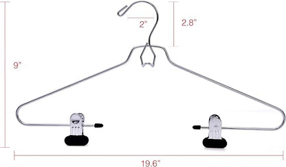 6 Quality Add-On Skirt Blouse Hanger Heavy-Duty Add-On Skirt Hangers with Clips, Multi Stackable Add on Hangers, Adjustable Wide Clip Pants Hanger, Chrome (Skirt Hanger - Wide Clips, 6)