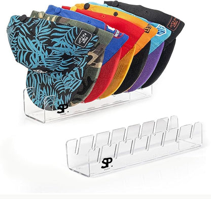 2-Pack No-Install Hat Stand Organizer for Baseball Caps – Clear Acrylic Cap Holder Rack Display, Stores 14 Hats, Space-Saving Baseball Cap Organizer for Closet or Shelf