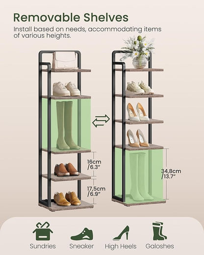 CHOEZON 6-Tier Vertical Shoe Rack, Narrow Shoe Tower, Corner Shoe Storage Organizer, Shoe Shelf, for Small Spaces, Industrial Style, for Entryway, Hallway, Living Room, Greige and Black TXJ06BG
