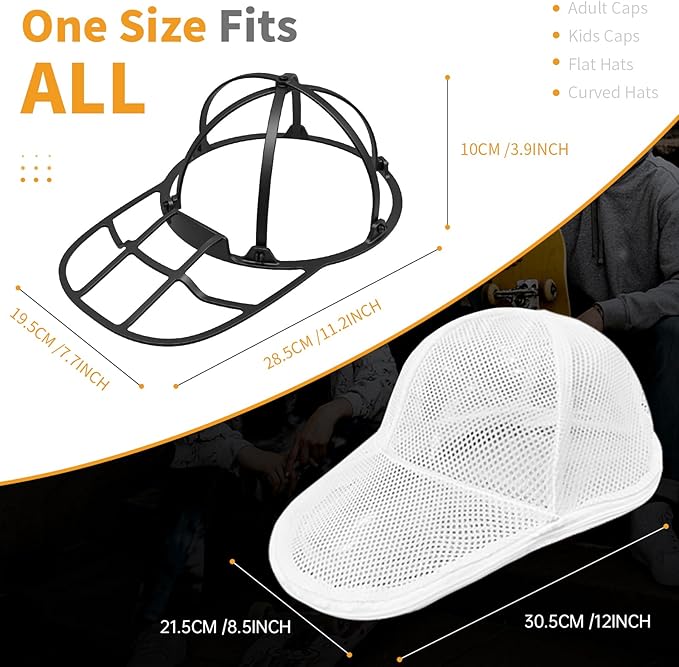 Hat Washer Cage, Collapsible Baseball Cap Washing Cage - Hat Holder for Washing Machine & Dishwasher – Ball Cap Cleaner, Shaper & Protector Form Mold with Rack for Laundry