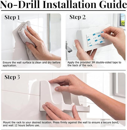 Soap Holder for Shower Wall, 3-Compartment Soap Dish for Shampoo, Conditioner and Body Soap, Fast Draining & Rust-Proof & Heavy Duty, Ultra-Strong Self Adhesive & Freestanding (White, No Label)
