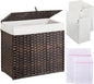 Greenstell Laundry Hamper with Lid, 125L Laundry Basket with 2 Removable Liner Bags & 2 Mesh Bags, Handwoven Synthetic Rattan Clothes Hamper for Clothes, Toys in Bathroom, Bedroom, Foldable, Brown