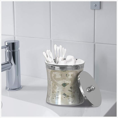 nu steel Mercury Glass Bathroom Vanity Countertop Storage Organizer Canister Jar for Cotton Swabs,Rounds,Balls,Makeup Sponges,Bath Salts-Etched/Mercury