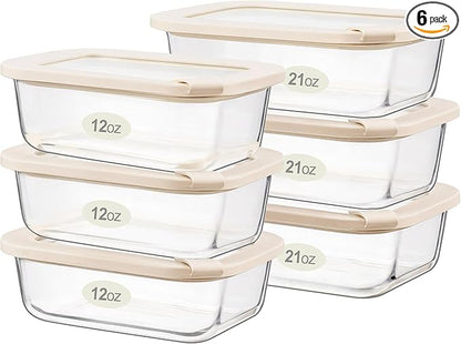 Urban Green Glass Food Storage Containers with Glass Lids, Microwave Safe Food Container Set, Aitight Meal Prep Container Set, LeakProof, 100% Plastic Free, 6 Pack