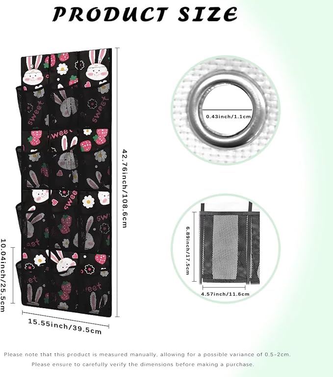 Sweetheart Bunny Door/Wall Shoe Organizers,Back of Door Shoe Organizer,Space Saving Hanging Storage Holder,Closet Rack Hanger,Shoe Bag,Classroom Headphone Storage with 12 Pockets