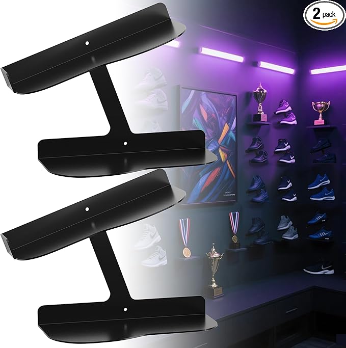 2 Pack H Type Floating Shoe Rack for Wall, Metal Wall Mount Floating Shoe Shelves, Wall Mount Floating Sneaker Display Rack, Levitating Shoe Organizer for Sneaker Collector Advertising Exhibition