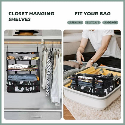 Surblue Hanging Closet Storage Bag Collapsible 3-Shelf Washable Oxford Fabric with 2 Hooks (XL 17.71 * 11.81 * 20in, Camouflage)
