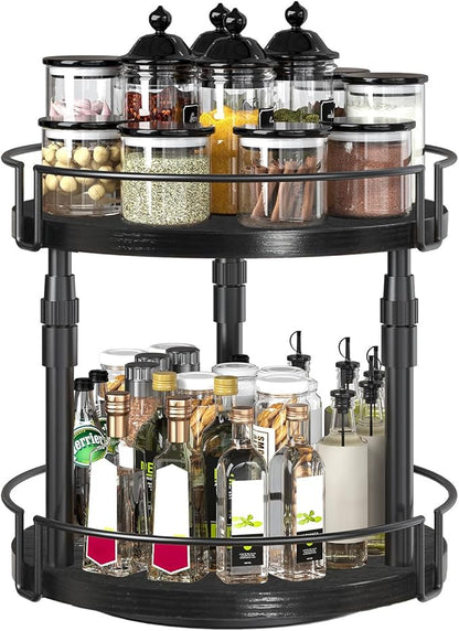 HOOBRO Lazy Susan Organizer Spice Rack, 2-Tier Height Adjustable Rotating Lazy Turntable Spice Organizer, for Kitchen Countertop and Cabinet, Black BB05TL01