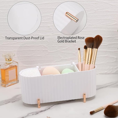 Tecbeauty Qtips Holder, 3 Grids Separate Cotton Swabs Ball Dispenser, Storage Box, Jar for Cotton Pads Bathroom Organizer Canisters - White