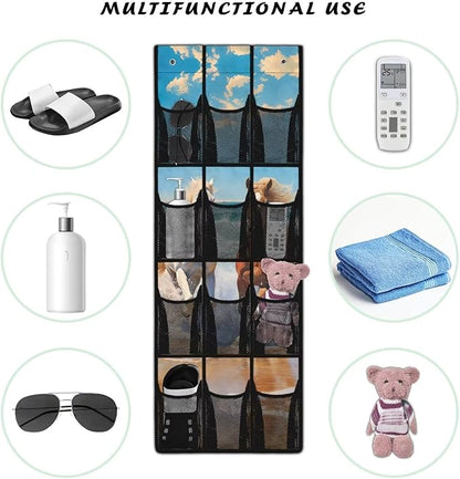 Horse 12-Pocket Door Organizer, Breathable Ultra-Lightweight & Foldable Mesh Pockets Organizer for Shoes, Accessories