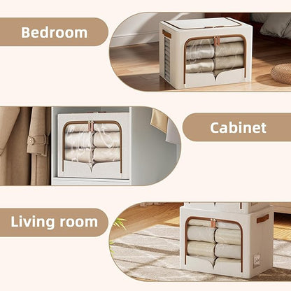 FHSQX 6 Pack Clothes Storage Bins - Foldable Storage Bins for Clothes Fabric Storage Box with Metal Frame (Cream White, 19.7x15.7x13.8 inch)