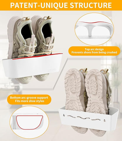2-Pack Wall Mounted Shoe Rack with Sticky Strips, Space Saving Hanging Shoe Rack, No-Drill Hanging Shoe Shelves, Ideal for RV, Campers, Door, Wall, Closet - White