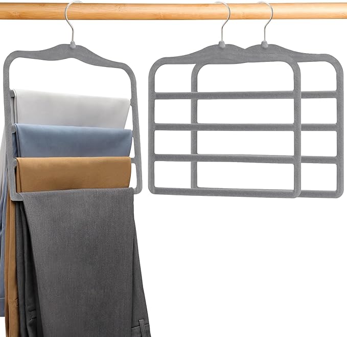 Closet Organizers and Storage, Magic Pants Hangers Space Saving, 4 Tiers Skirt Hangers, Jean Scarf Hangers, Closet Organizer Clothes Hangers, College Dorm Essentials Apartment Essentials-2 Pack