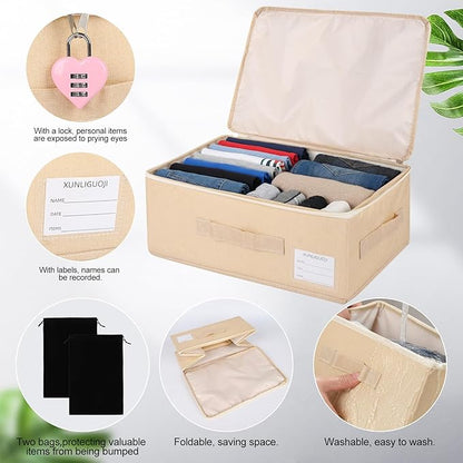 2-pack Discreet Toy Storage Box with Lock Toy Bag Fabric lockable storage bin with Handles, foldable, with Zipper lid/handle/label,locking Storage Box for Women and Men (2, pink lock, small)