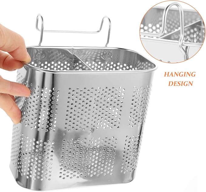 UPKOCH Hanging Chopstick Holder Kitchen Utensil Drying Rack with Drain Holes 2-Compartment Flatware Organizer for Chopsticks Forks and Spoons 6.29X5.11X2.75 Inch