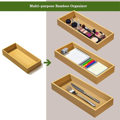 guiogc Bamboo Drawer Silverware Organizer, Utensil Tray for Kitchen (L:11.8"x4.92"x1.9", S:9.85"x3.55"x1.8" Set of 4)