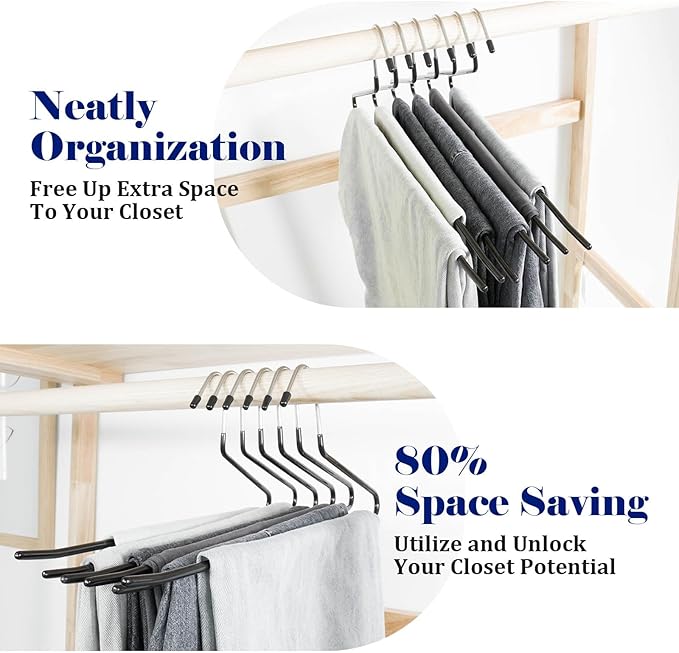 20 Pack Open Ended Pants Hangers with Non Slip Design,Suitable for Trousers,Jeans,Towels for Closet Space Saving,Durable Metal Material with Rubber Coating (Black)
