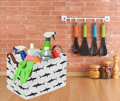 Rectangular Shark Basket,Kids Basket for Boys,Collapsible Toy Organizer Bin with Handles for Clothes Storage.(Sharks)