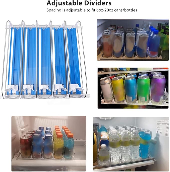 5pcs Soda Can Organizer for Fridge, Automatic Can Holder Dispenser, ABS Fridge Can Holder, Self Pushing Drink Organizer, Beverage Containers for Refrigerator Kitchen(Blue)