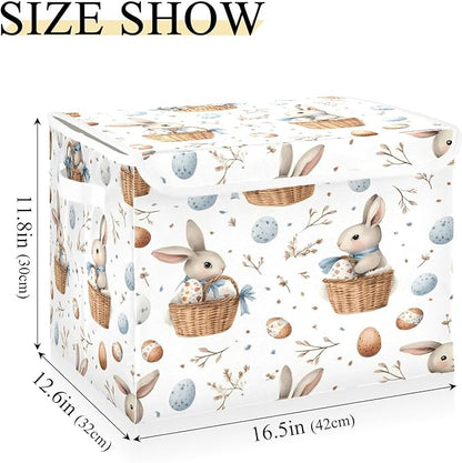 senya Easter Baskets Collapsible Storage Bins with Lids, Watercolor Easter Bunnies Pattern Storage Boxes Clothes Baskets for Organizing