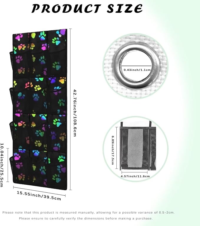 Paw Over The Door Shoe Organizers,Shoe Rack for Door,Hanger Storage Organizer for Closet,Classroom Headphone Storage with 12 Mesh Pockets,Breathable Storage Bag for Women