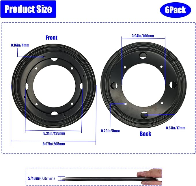 6 Packs 8'' Lazy Susan Hardware, Heavy Duty 5/16''Thick Turntable Bearing Swivel Pate for Rotating Table, Book Case, Serving Tray, Corner Shelves, Kitchen, DVD Tower, Shoe Rack, Black