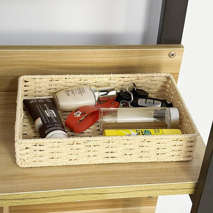 Storage Basket, Small Woven Paper Rope Basket for Drawer, Shelf & Closet Organization, Beige