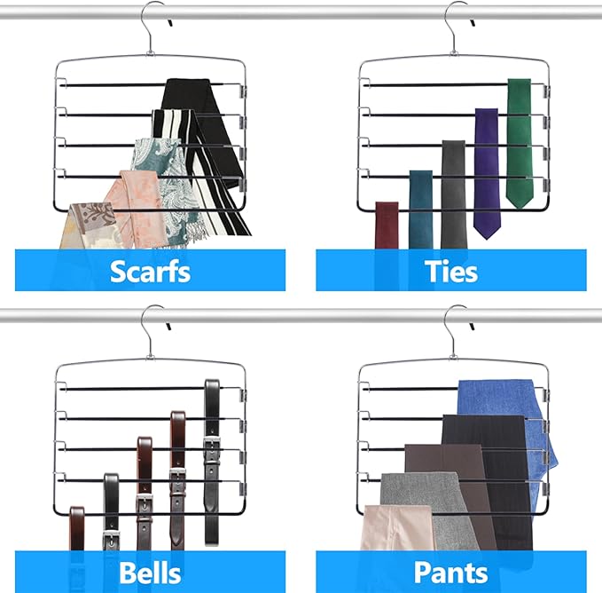 Pants Hangers 6 Pieces,5 Tier Closet Organizers and Storage Clothes Hangers,Hangers Space Saving with Swing Arm,Multiple Metal Hanger Clothes Organization for Pants Trousers Jeans Leggings Slacks