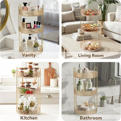 360° Rotating Makeup Organizer for Vanity, 3 Tier Perfume Organizers Skincare Organizers and Storage for Bathroom Countertop, Spinning Cosmetic Organizer for Bedroom Dresser Counter (Gold)