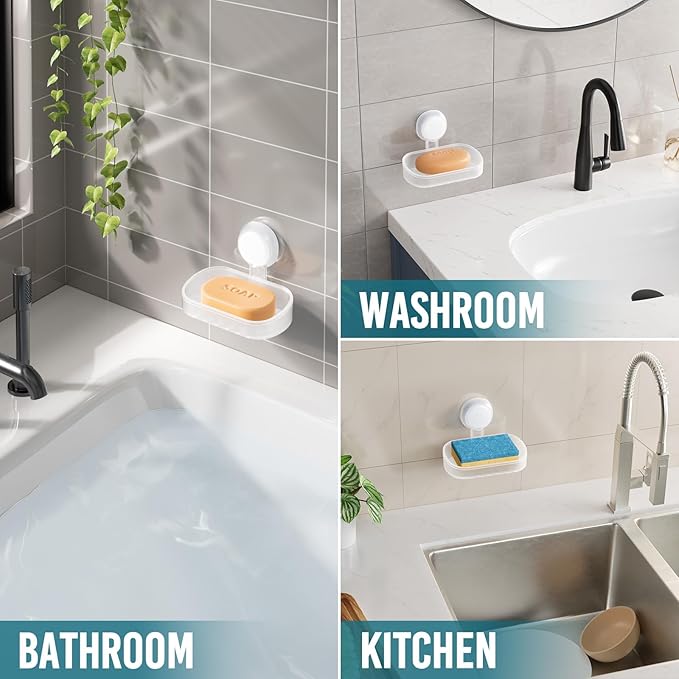TAILI Soap Holder Soap Dish for Shower, Suction Cup Soap Holder for Shower Wall, Bathroom Accessories, Removable Strong Hold Soap Saver, Drill Free, Clear