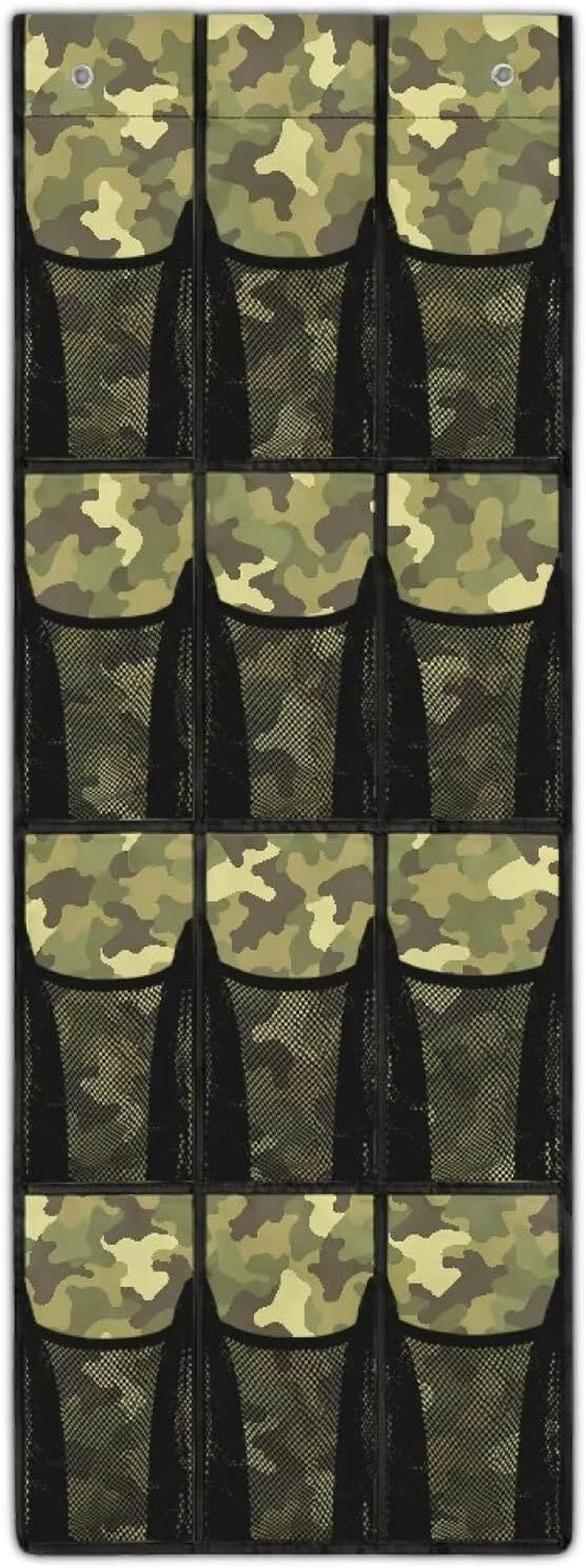 Camouflage Over the Door Shoe Organizer,Behind Door Shoes Hang Holder Rack,Hanging Shoe Storage Hanging Bag Storage for Small Spaces