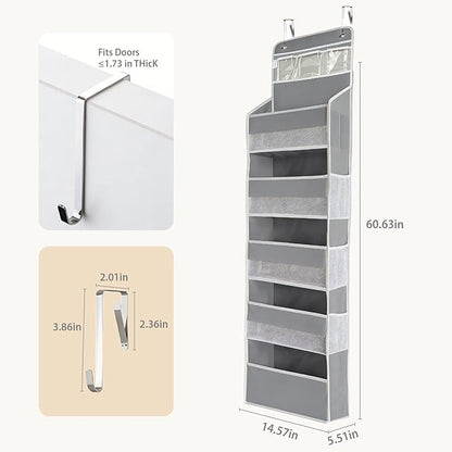Over the Door Organizer, Door Storage Organizer with Large Capacity Pockets, Hanging Shelves for Bedroom, Closet, Dorm, Pantry (Grey, 6-Tier)