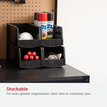 IRIS USA Extra Small Stackable Storage Bins, 15-Pack, 5.5 x 4.5 x 3 inch, |Made in USA|, Plastic Open Front Shelf Bin for Organizing Parts, Hardware, Tools, Supplies, Garage Shelf, Pantry - Black