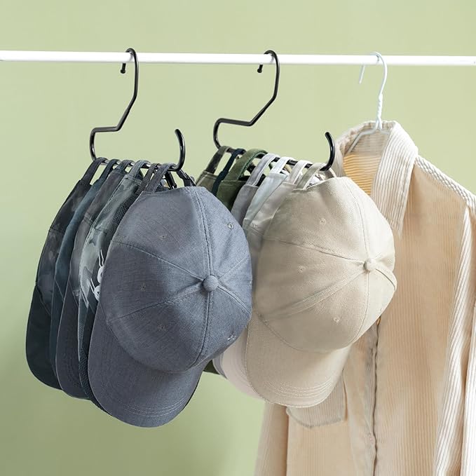 Mkono Hat Organizer for Baseball Caps Metal Hat Rack for Closet Hat Hangers Baseball Cap Holder Hat Storage Organizer Holds 40 Caps, Set of 4, Black