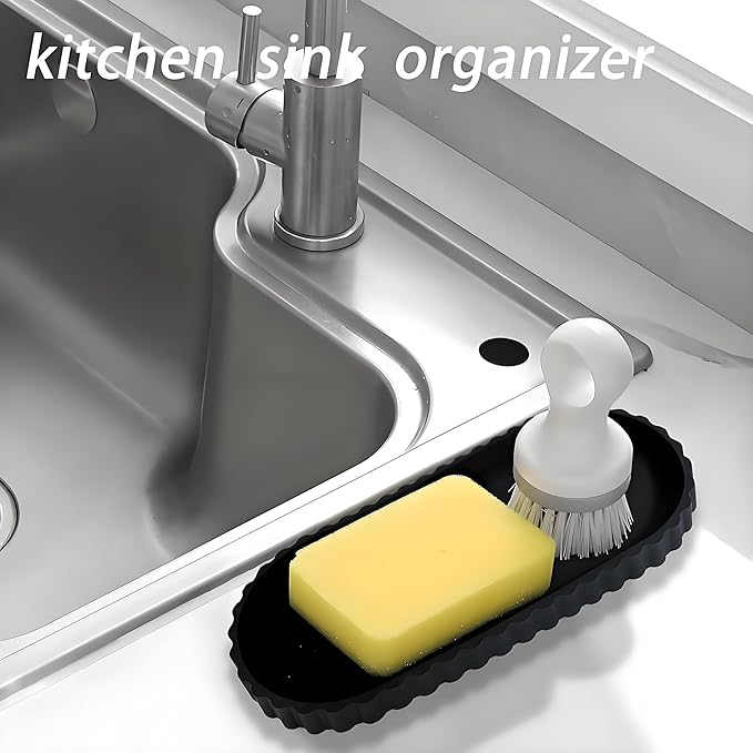 Black Oval Silicone Bathroom Vanity Tray - Decorative Soap Holder, Countertop Organizer for Kitchen/Bathroom/Coffee Table - Storage for Candle, Perfume, Jewelry Decor,Small Plant & Toiletries
