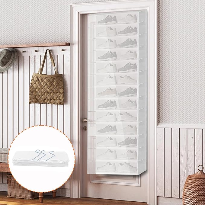 Over Door Shoe Organizer - 26 Pockets Hangable Holder, Clear Foldable Shoe Rack Door, For Footwear, Boots, Sneakers, High Heels, Entryway, Closet, Bedroom | Space-Saving, Home Storage