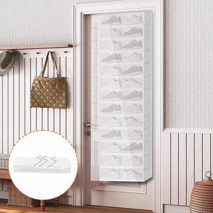 Over Door Shoe Organizer - 26 Pockets Hangable Holder, Clear Foldable Shoe Rack Door, For Footwear, Boots, Sneakers, High Heels, Entryway, Closet, Bedroom | Space-Saving, Home Storage