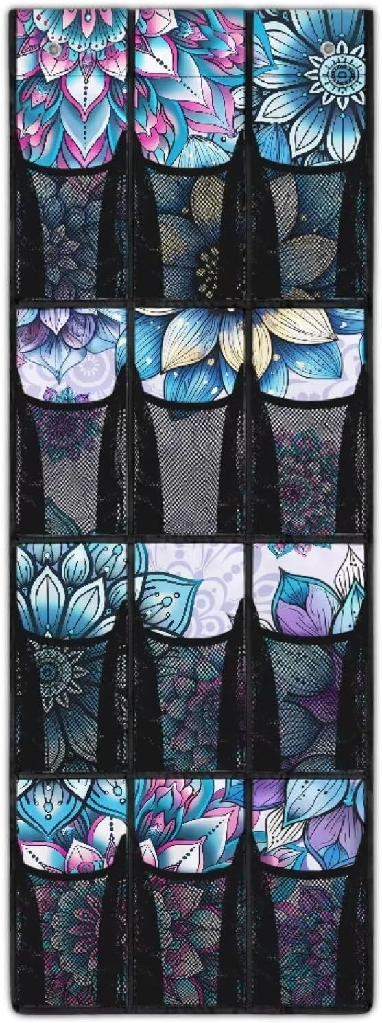 Blue Bohemian Over the Door Dorm Hanging Organizer - Space Saving 12 Pockets for Stationery, Snacks for Kitchen, Office, Dorm Rooms