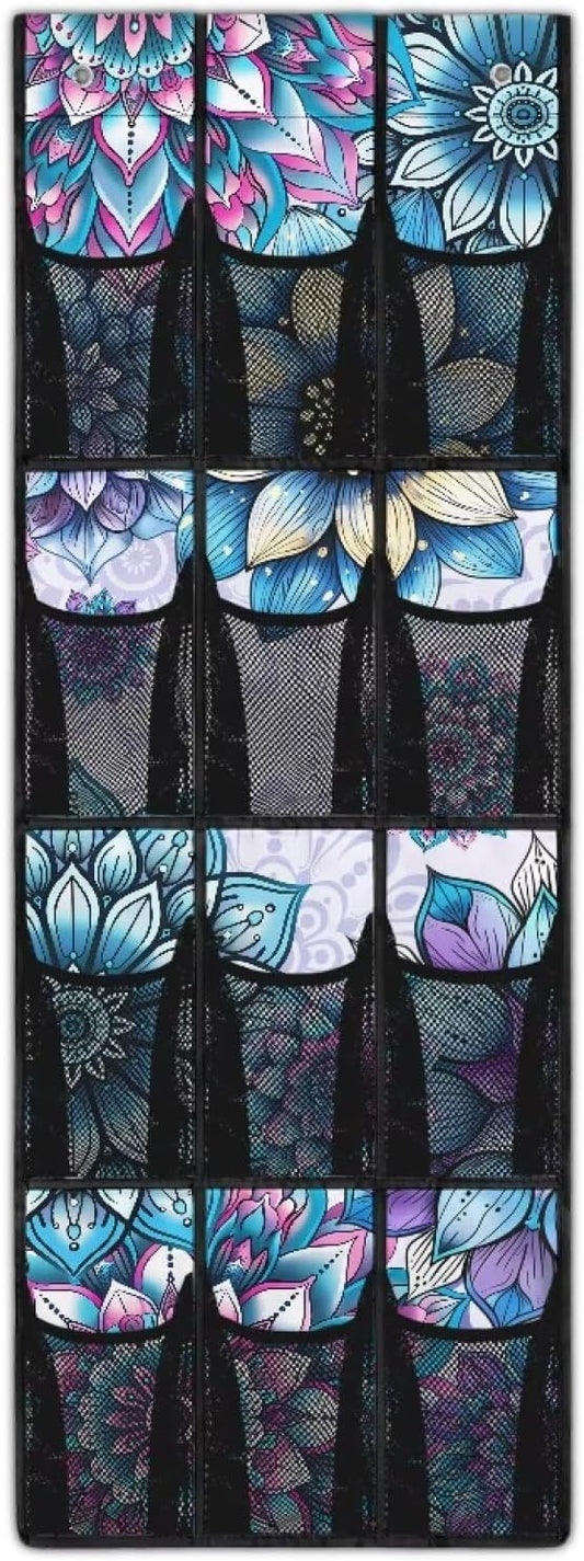 Blue Bohemian Over the Door Dorm Hanging Organizer - Space Saving 12 Pockets for Stationery, Snacks for Kitchen, Office, Dorm Rooms