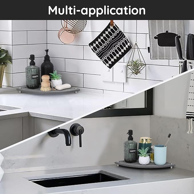Segbeauty Diatomaceous Earth Tray, 9.85in Instant Dry Stone Drying Tray for Bathroom Counter Corner, Water Absorbing Corner Countertop Organizer Corner Counter Shelf Soap Sponge Dispenser Holder