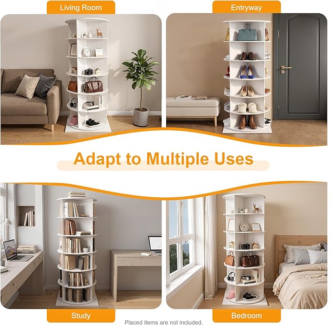 360° Rotating Shoe Rack Tower - Spinning Shoe Organizer for Entryway, Free Standing Lazy Susan Shoe Rack (6 Tiers 23.62 * 23.62 * 56.2in White)