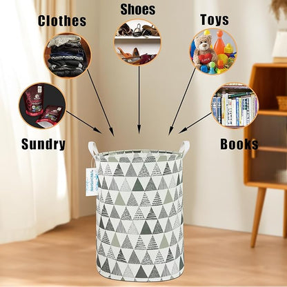 Laundry Basket Canvas Fabric Collapsible Organizer Basket for Storage Bin Toy Bins Gift Baskets Bedroom Clothes Children Nursery Hamper (Grey triangle)