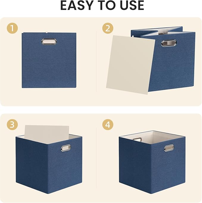 Posprica Storage Cube Basket Bins,13×13 Foldable Storage Boxes for Closet Organizer Shelf Cabinet Bookcase,Thick Fabric Drawer,Set of 4, Army Blue