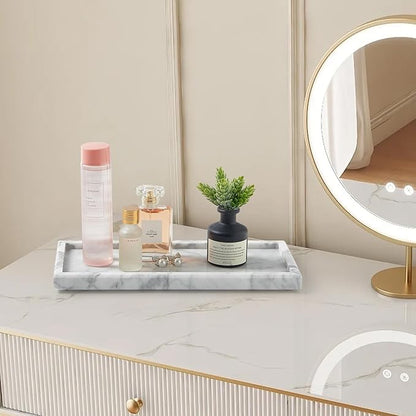 Natural Marble Vanity Tray, Luxury Stone Organizer for Bathroom & Kitchen Counter | Holds Soap Dispenser, Jewelry, Perfume | Non-Resin, Non-Ceramic Décor